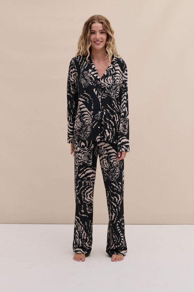 Lyocell Jersey Long Pyjama Set Tigress Graphite