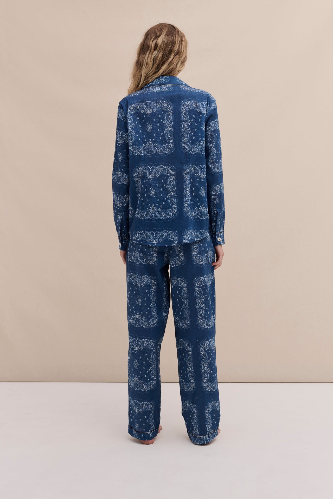 Long Pyjama Set Bandana Print Navy/Cream