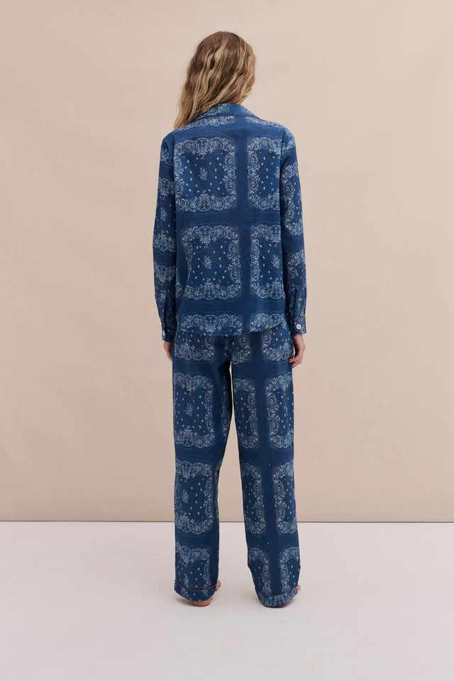 Long Pyjama Set Bandana Print Navy/Cream