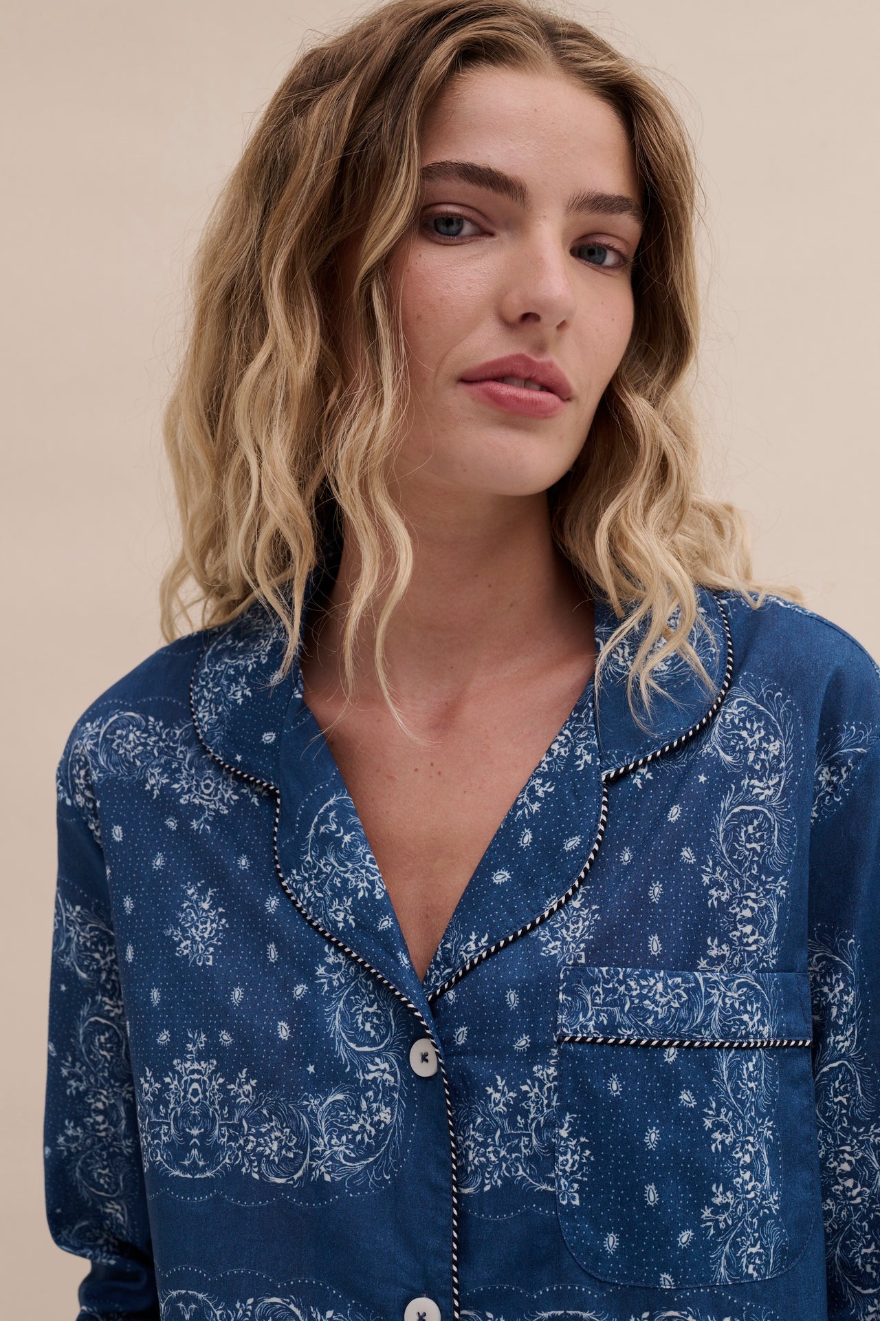 Long Pyjama Set Bandana Print Navy/Cream