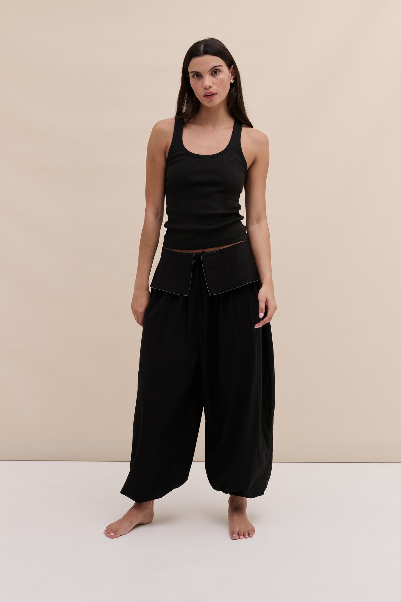 Relaxed Balloon Leg Trousers Contrast Stitch Black