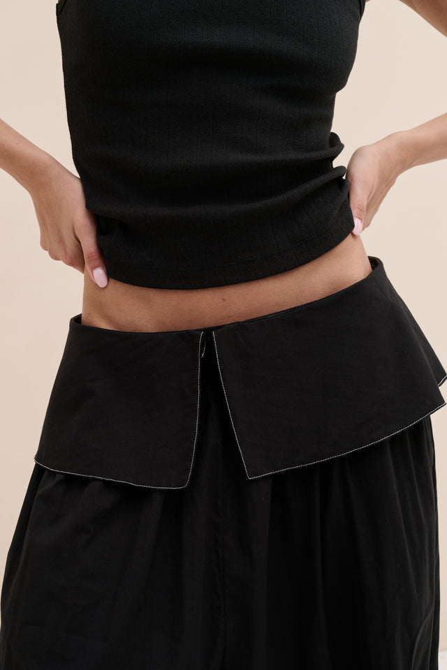 Relaxed Balloon Leg Trousers Contrast Stitch Black