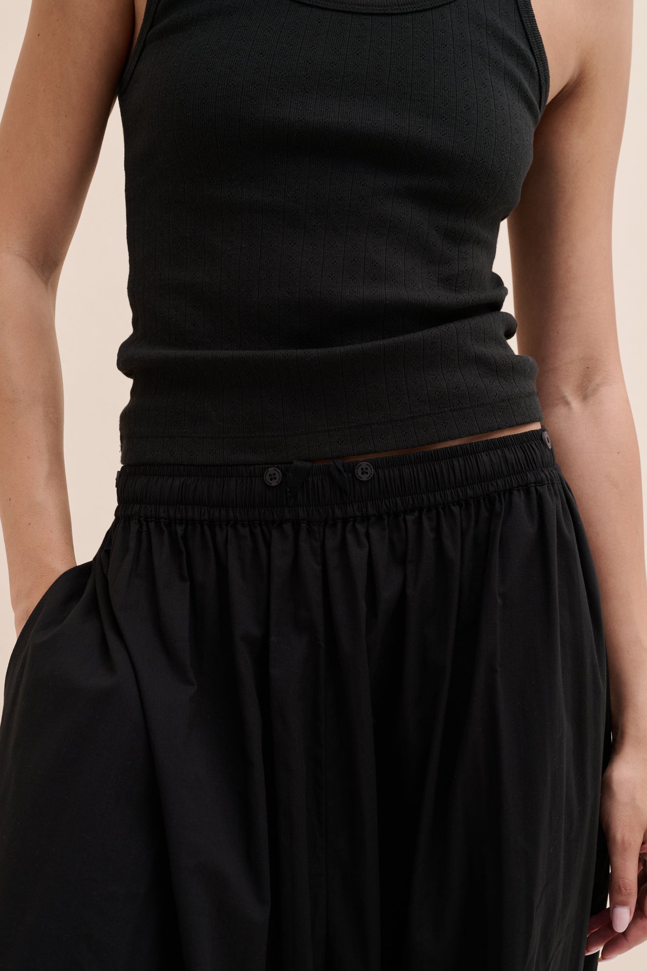 Relaxed Balloon Leg Trousers Contrast Stitch Black