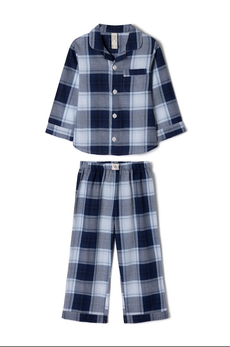 Kids 402 Long Pyjama Set Woven Check Navy/Blue