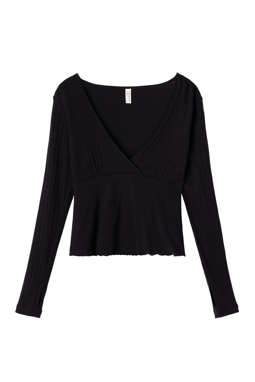 Pointelle Long Sleeve Top Black