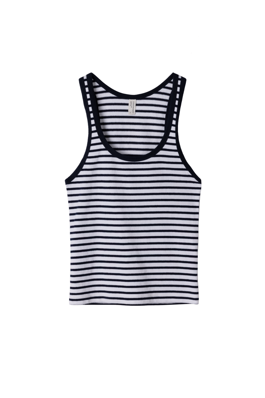 Cotton Jersey Tank Top Stripe White/Navy