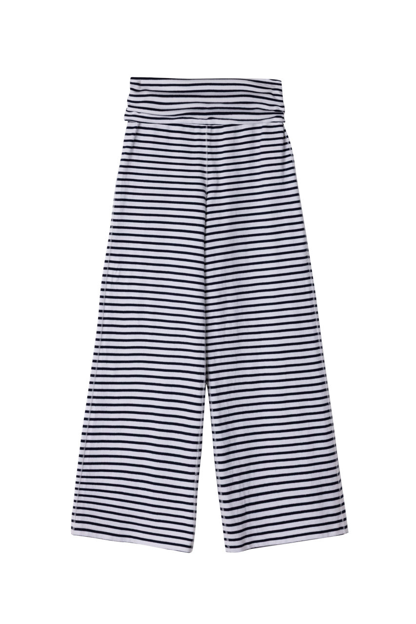 Cotton Jersey Fold Over Trousers Stripe White/Navy
