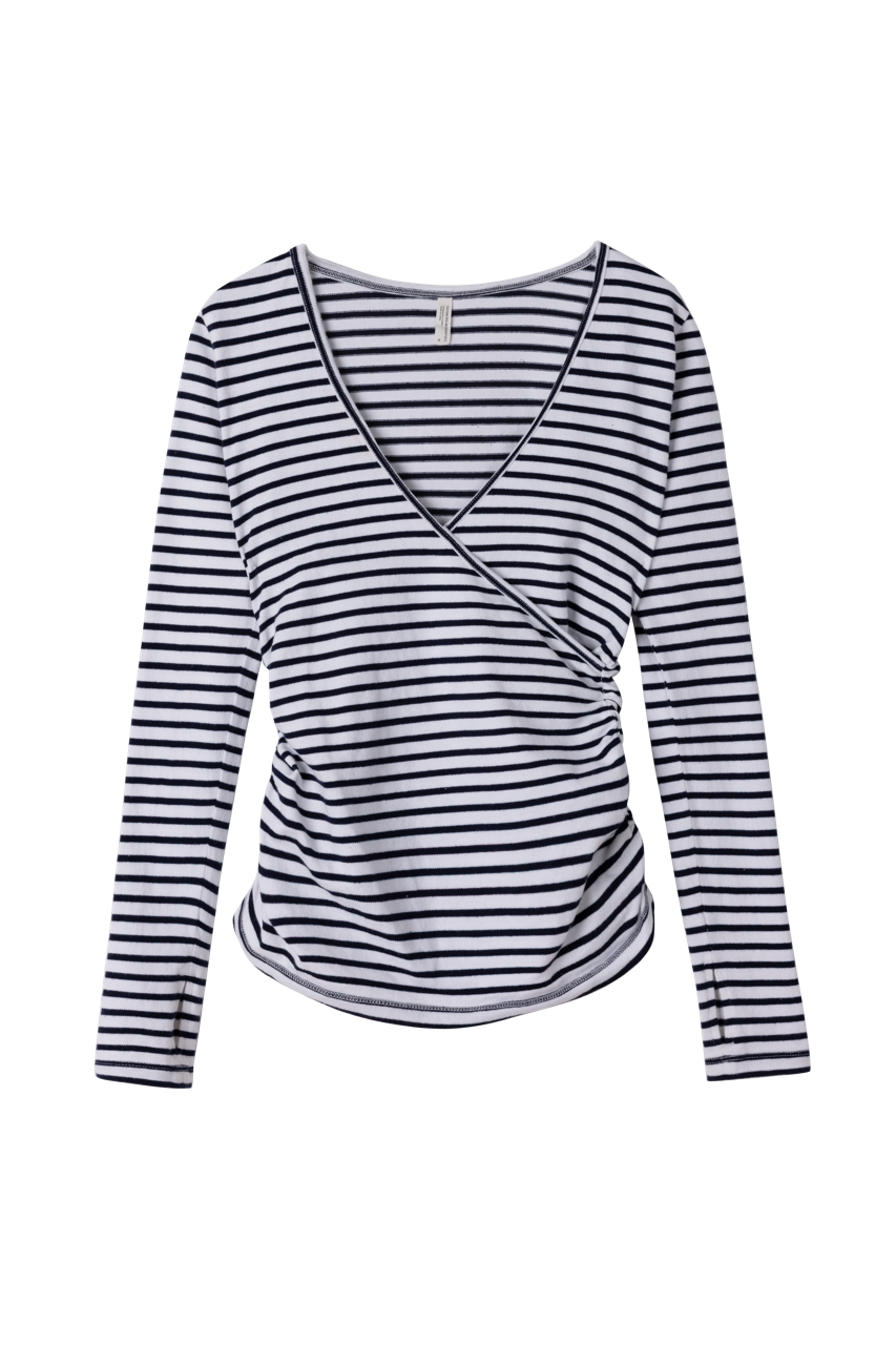 Cotton Jersey Wrap Top Stripe White/Navy