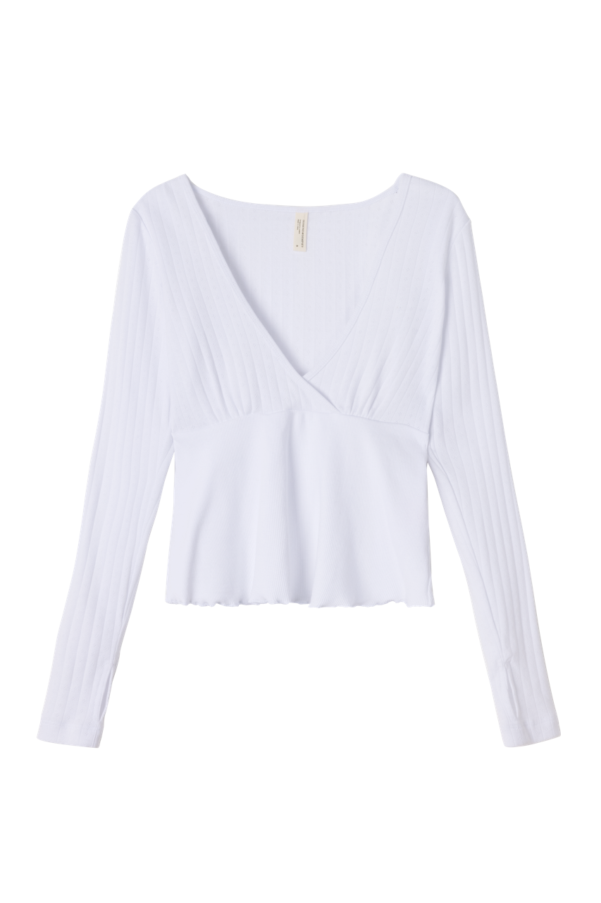 Pointelle Long Sleeve Top White