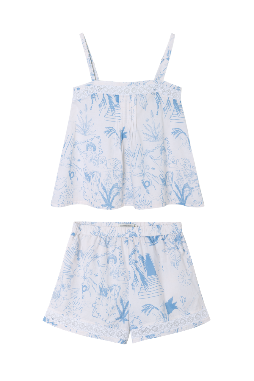 Martha Cami &amp; Shorts Set Temple Del Sol Cream/Blue