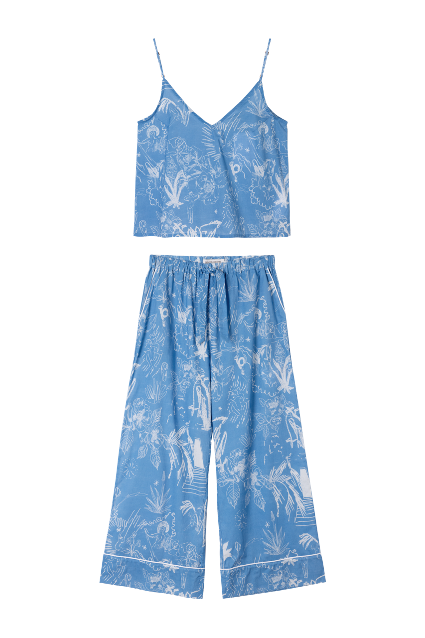 Cami Top and Wide Leg Trouser Set Temple Del Sol Blue