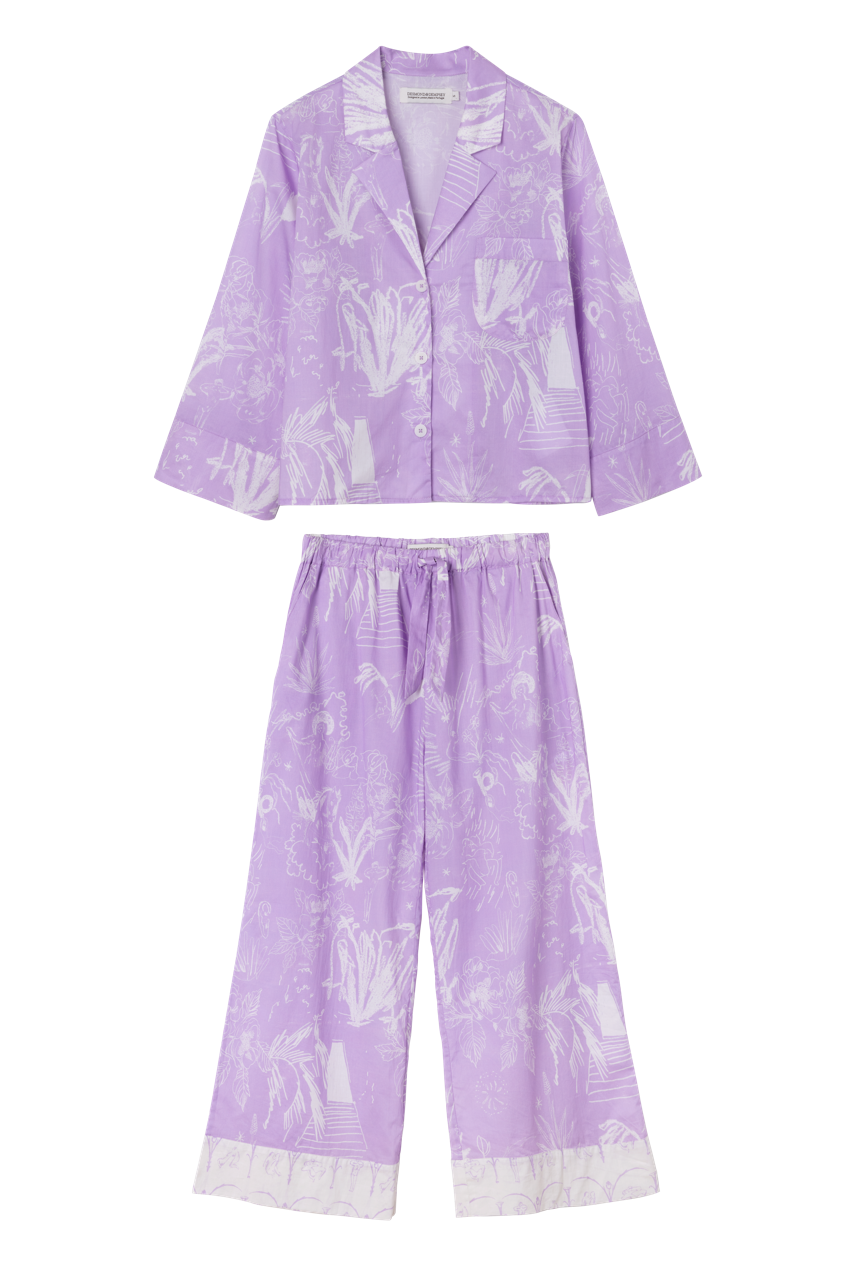 Boxy Shirt and Wide Leg Trouser Set Temple Del Sol Purple