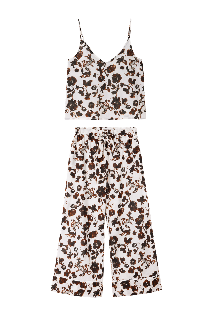 Cami Top and Wide Leg Trouser Set Bunny Cream/Brown