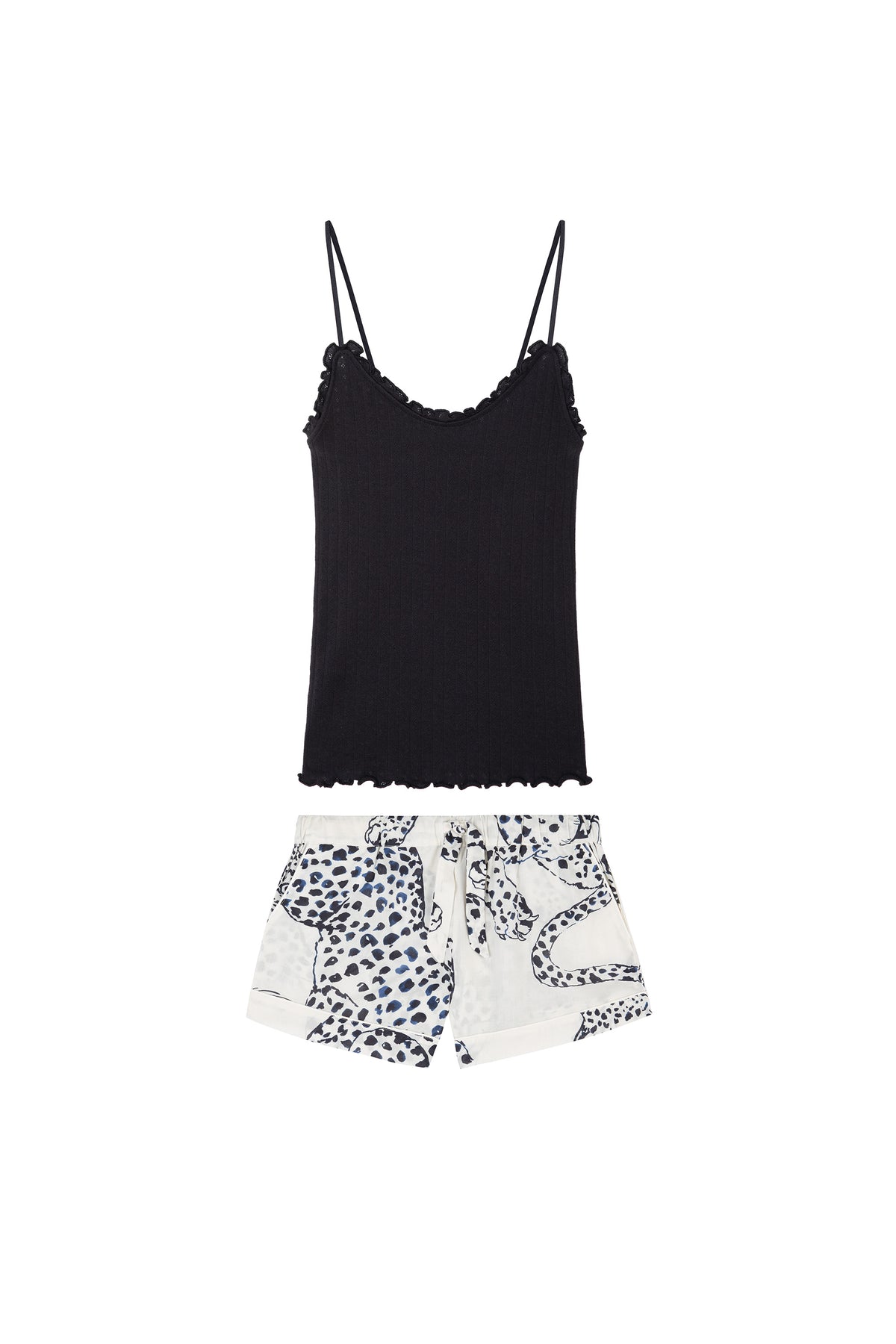 Soft V Tank Top & Shorts Set Black/The Jag Print Cream