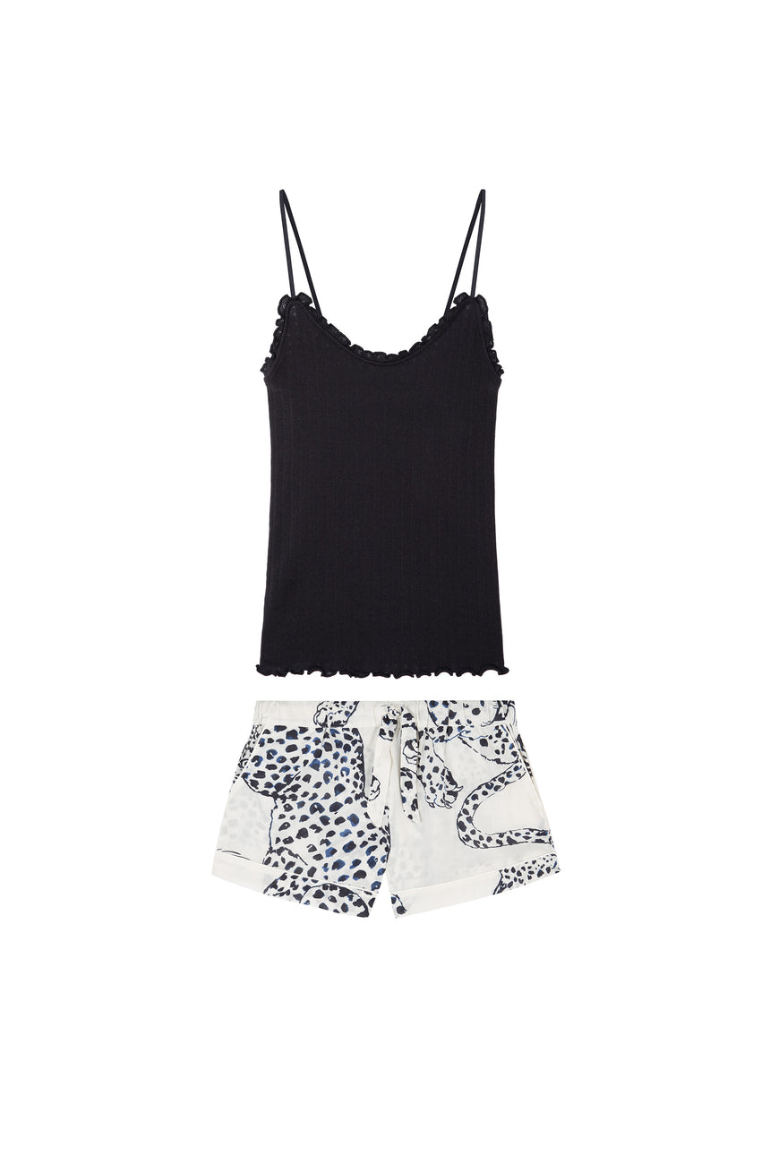 Soft V Tank Top &amp; Shorts Set Black/The Jag Print Cream
