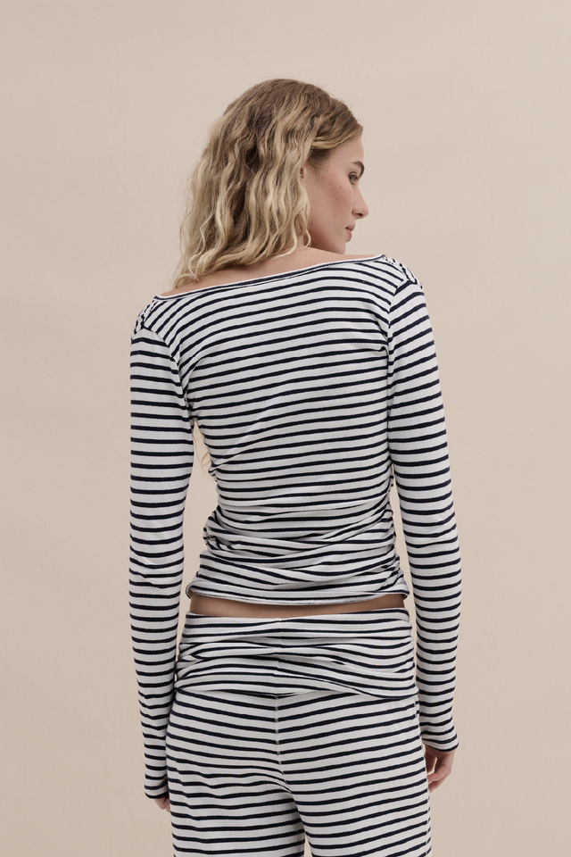 Cotton Jersey Wrap Top Stripe White/Navy