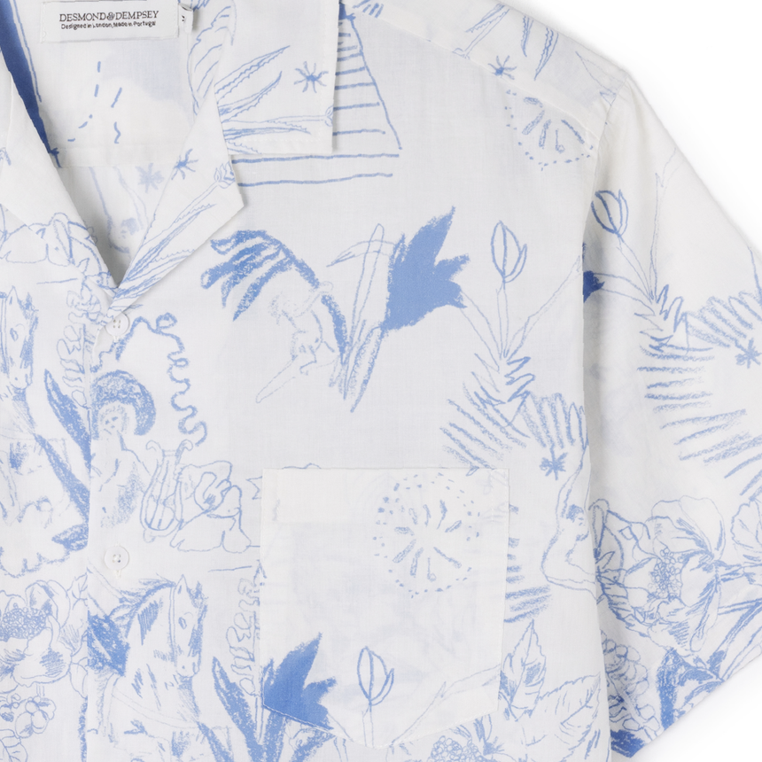 Men’s Cuban Pyjama Set Temple Del Sol Cream/Blue