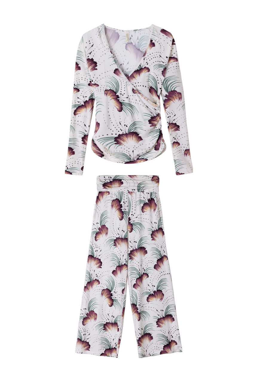 Lyocell Jersey Wrap Top &amp; Fold Over Trousers Set Tigerlily Cream