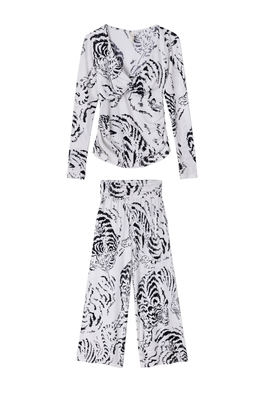 Lyocell Jersey Twist Top &amp; Fold Over Trousers Set Tigress Cream
