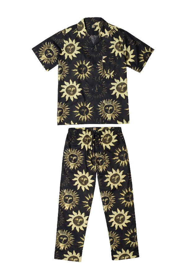 Men’s Cuban Long Pyjama Set Sol Print Black