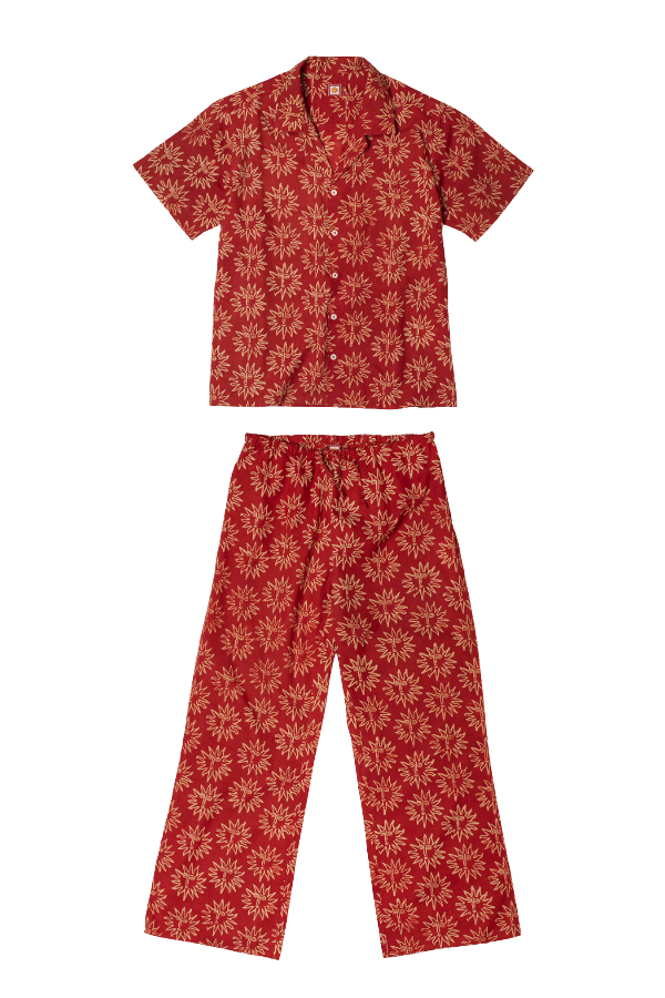 Cuban Long Pyjama Set Helios Print Red