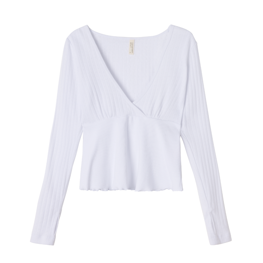 Pointelle Long Sleeve Top Black