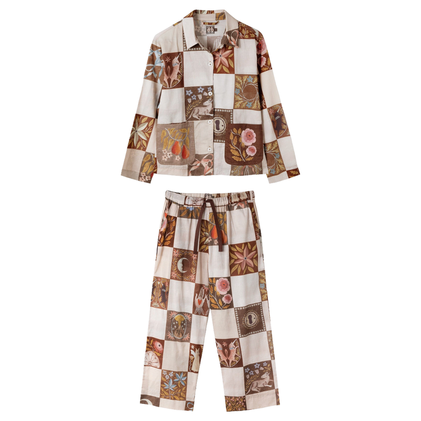 Pocket Pyjama Set Idle Hands Check Mocha/Pink