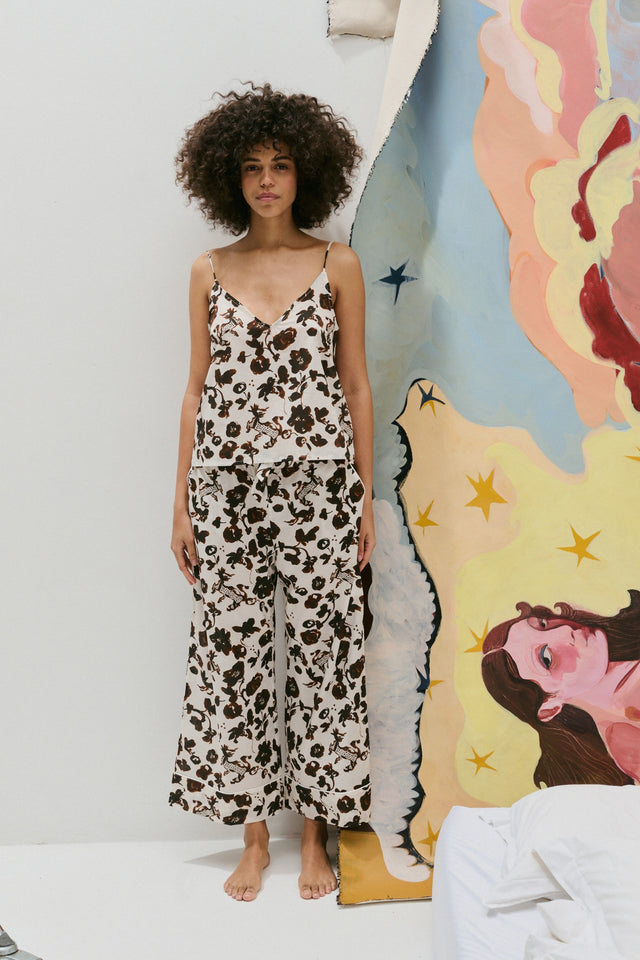 Cami Top and Wide Leg Trouser Set Bunny Cream/Brown