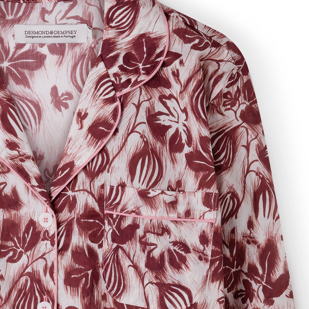 Long Pyjama Set Alma Fig Print Burgundy/Cream and Red/Pink