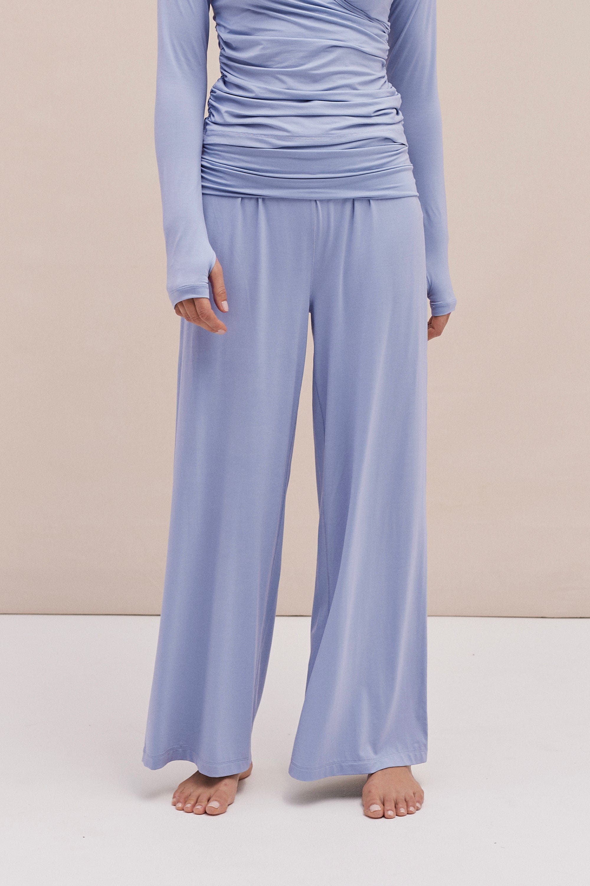 Lyocell Jersey Wrap Top & Fold Over Trousers Set Blue – Desmond