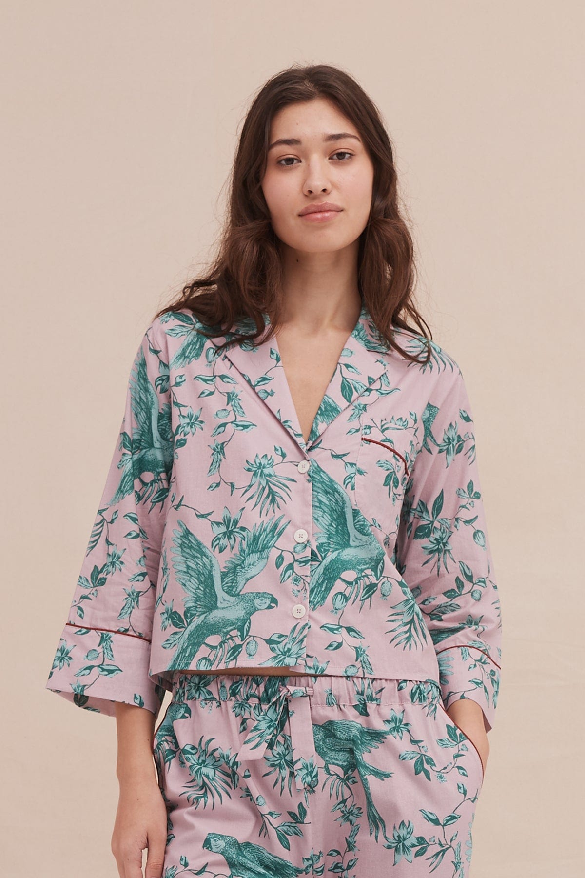 Boxy Shirt Bromley Parrot Print Pink Blue