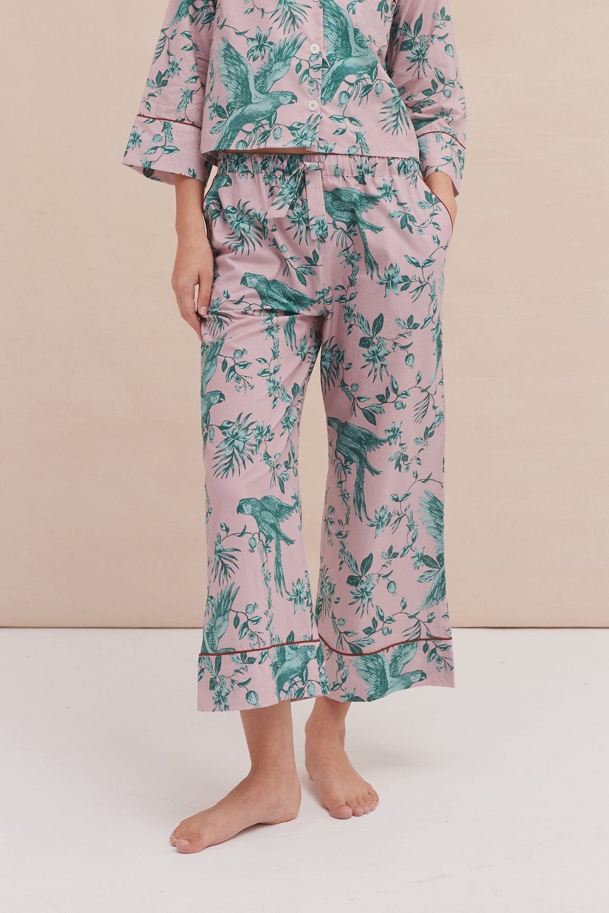 Wide Leg Pyjama Trousers Bromley Parrot Print Pink Blue