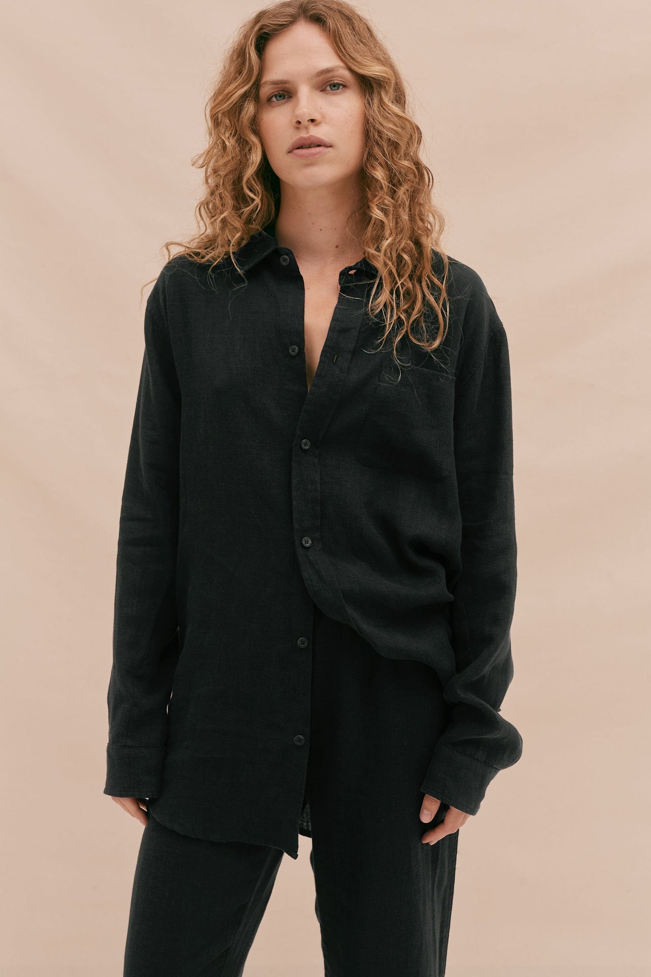 Lounge Shirt Black Linen