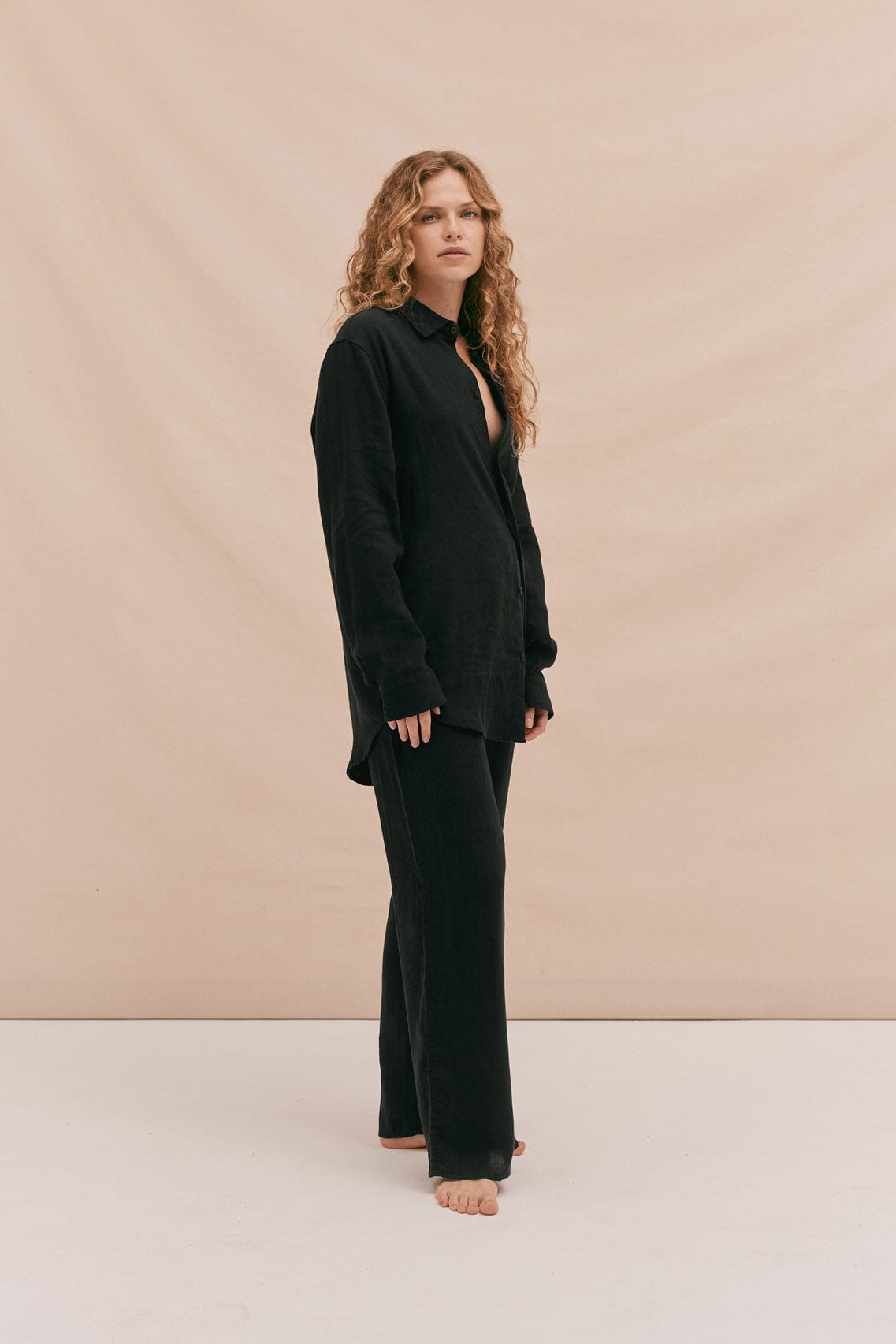 Lounge Shirt Black Linen