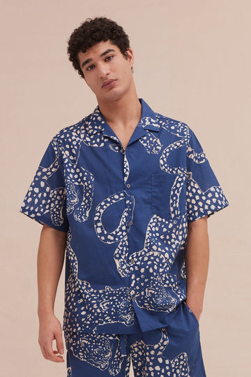 Men's Cuban Pyjama Shirt The Jag Print Blue