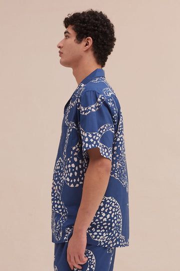 Men's Cuban Pyjama Shirt The Jag Print Blue