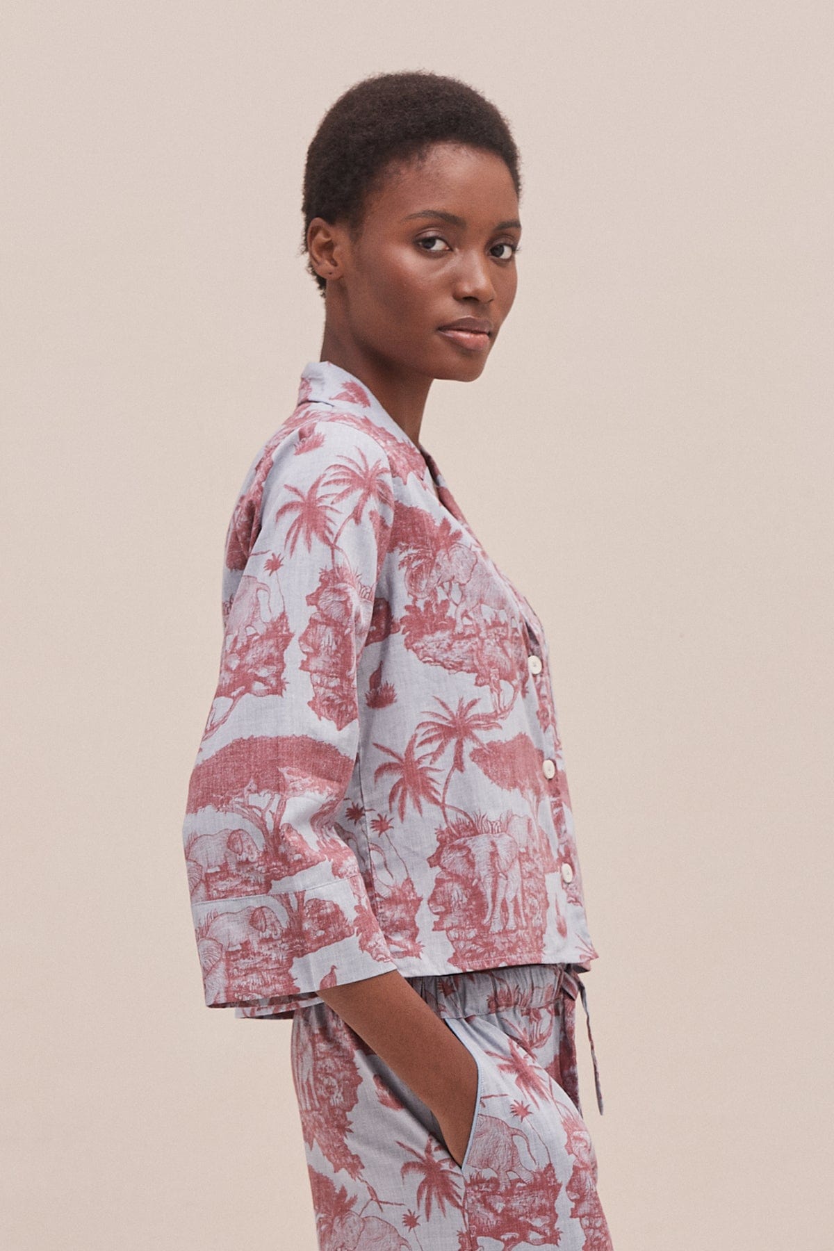 Boxy Shirt Loxodonta Print Chambray/Red