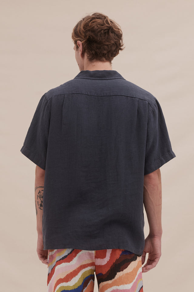 Men’s Cuban Pyjama Shirt Petrol Linen