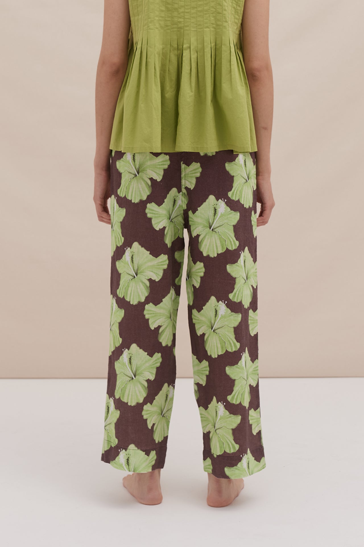 Pocket Set Trousers Grand Hibiscus Cocoa/Lime Linen