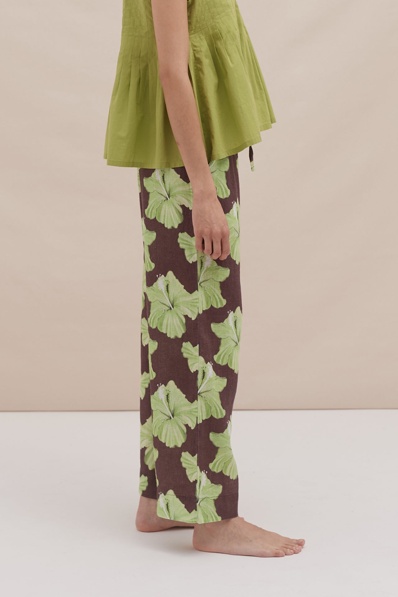 Pocket Set Trousers Grand Hibiscus Cocoa/Lime Linen