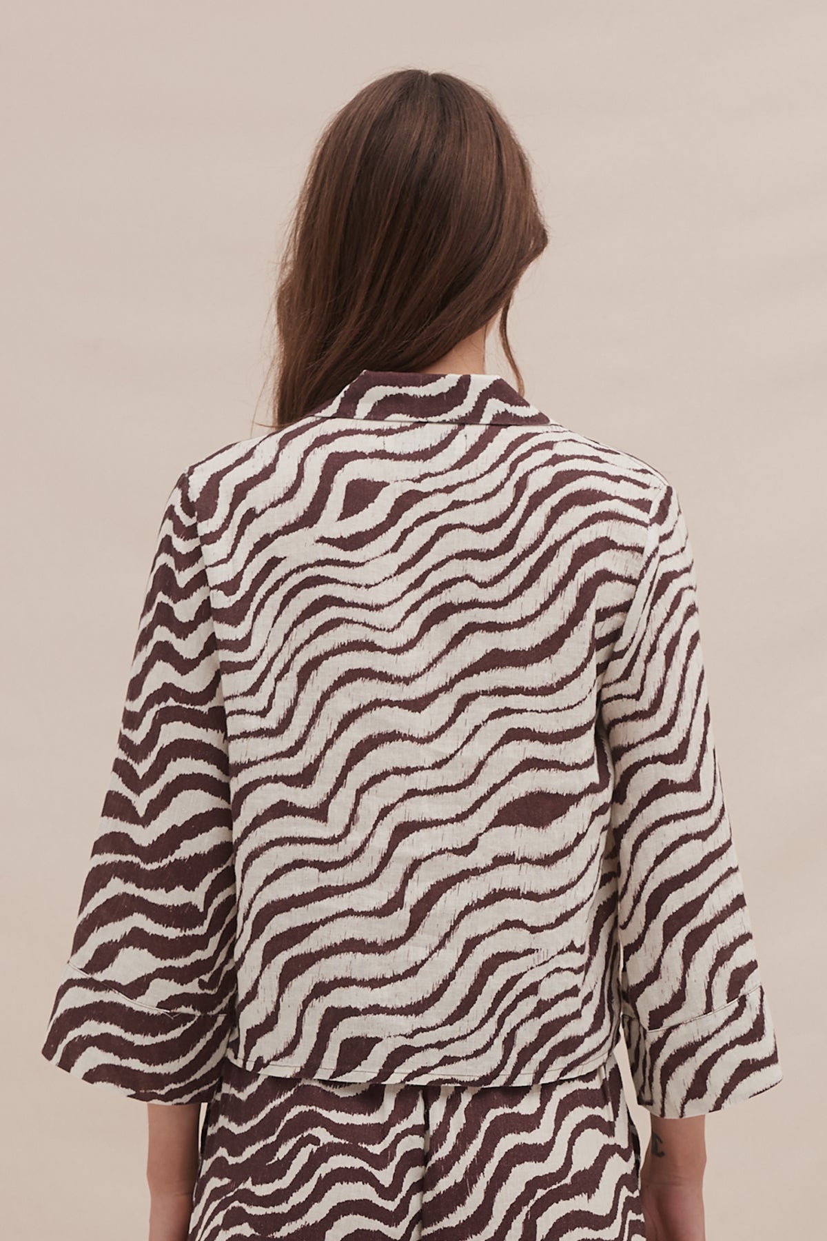 Boxy Shirt Tide Print Cocoa/Cream Linen