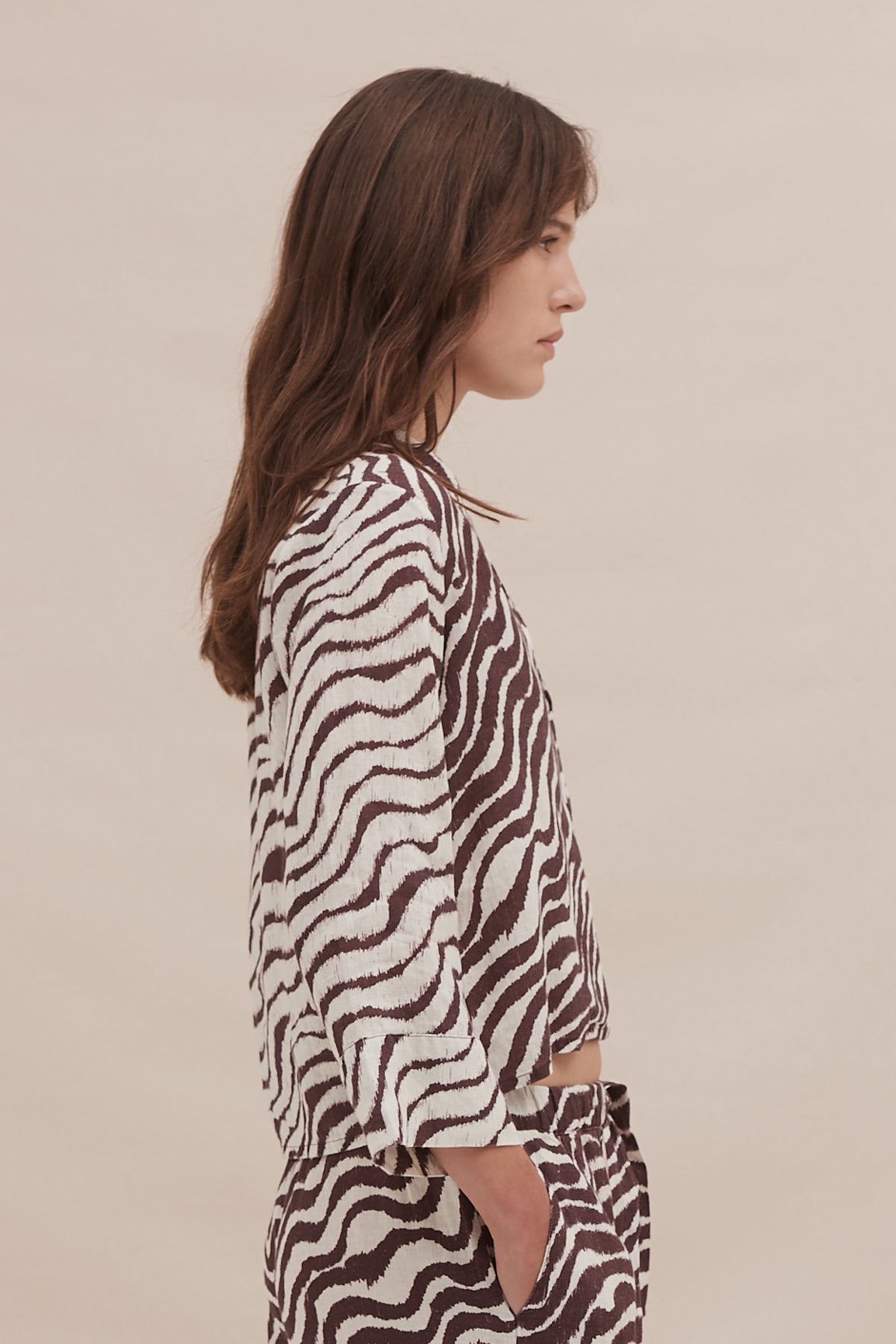 Boxy Shirt Tide Print Cocoa/Cream Linen