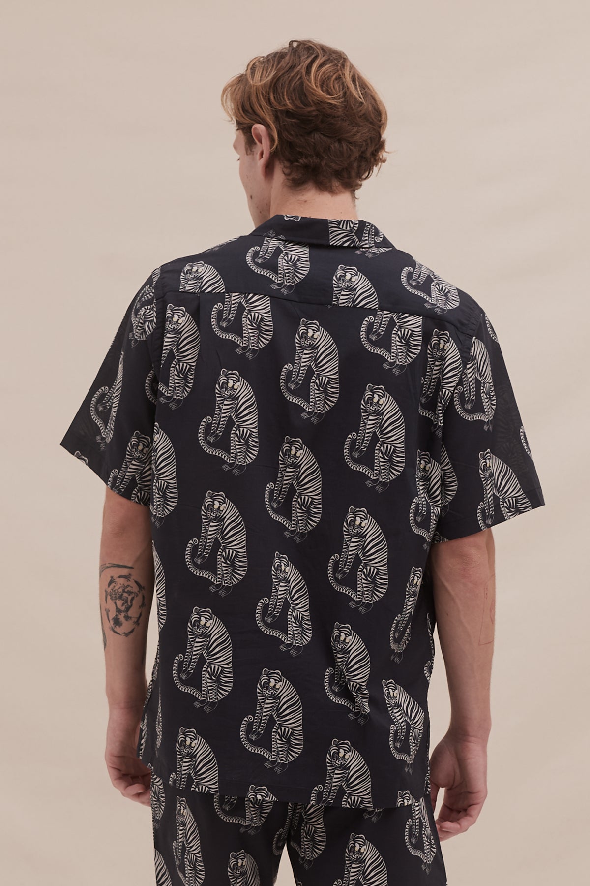 Men’s Cuban Pyjama Shirt Sansindo Tiger Print Black/Cream