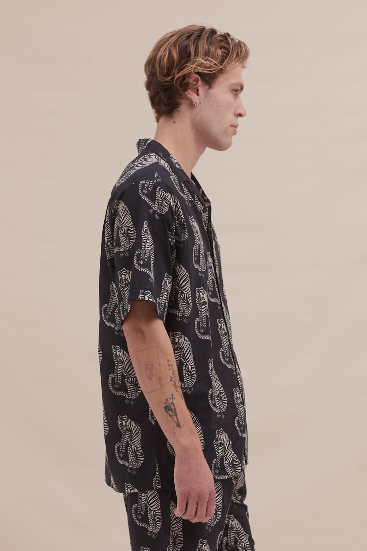 Men’s Cuban Pyjama Shirt Sansindo Tiger Print Black/Cream