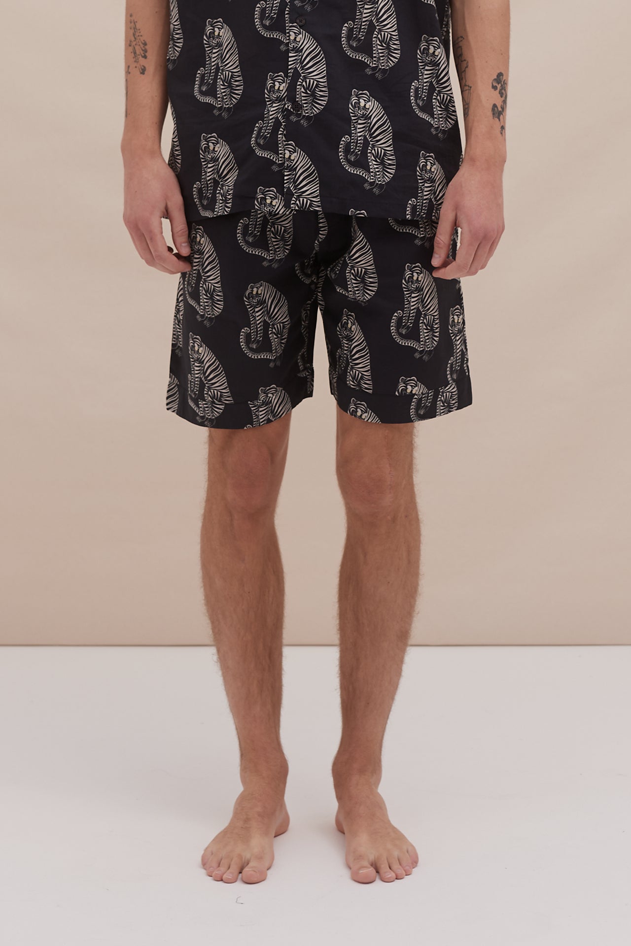 Pyjama Shorts Sansindo Tiger Print Black Cream
