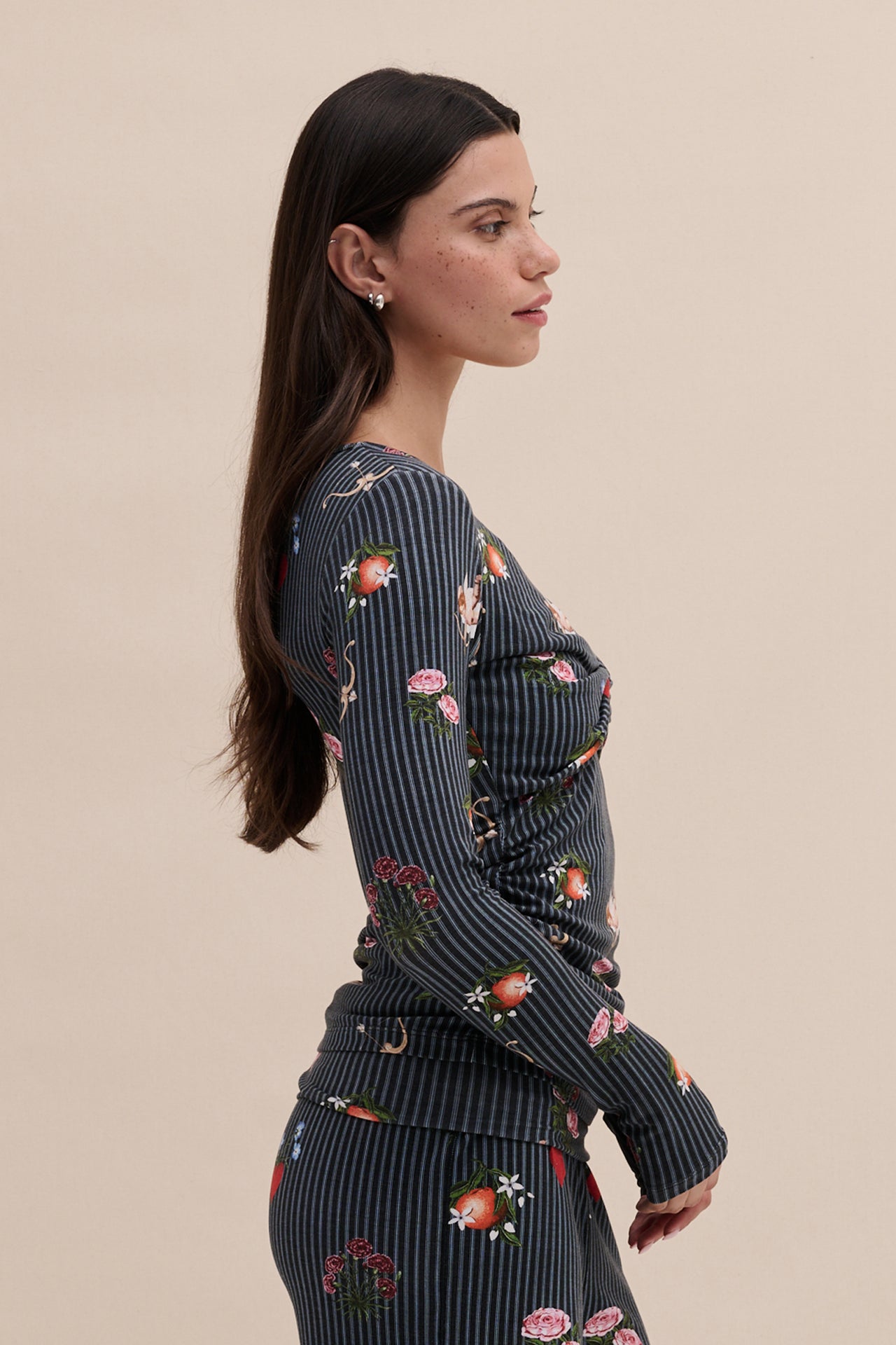 Lyocell Jersey Twist Top Primavera Pinstripe Navy
