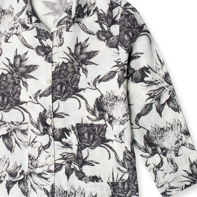 Pocket Pyjama Set Night Bloom Print White/Black Linen