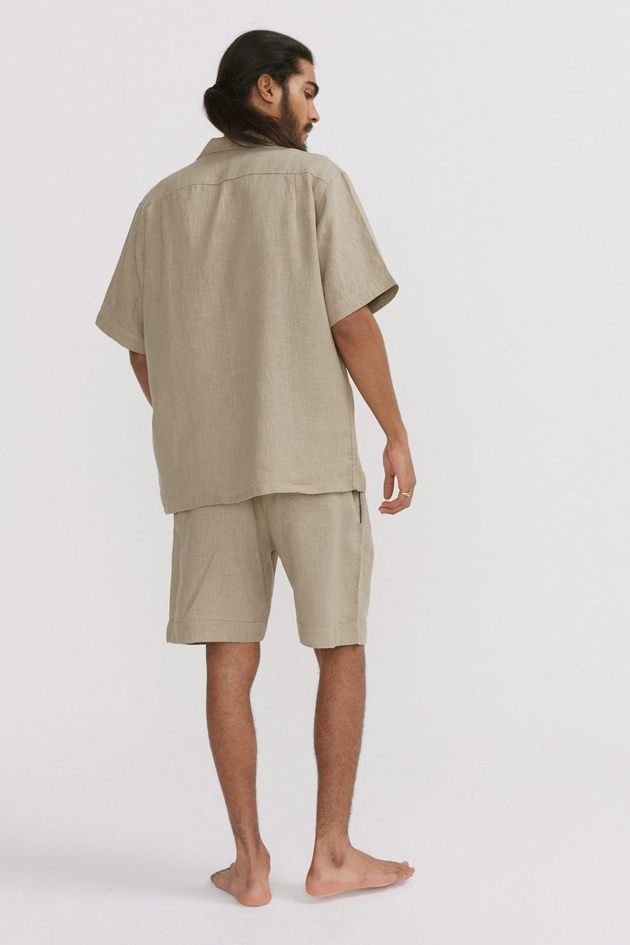Men’s Cuban Pyjama Shirt Cargo Green Linen