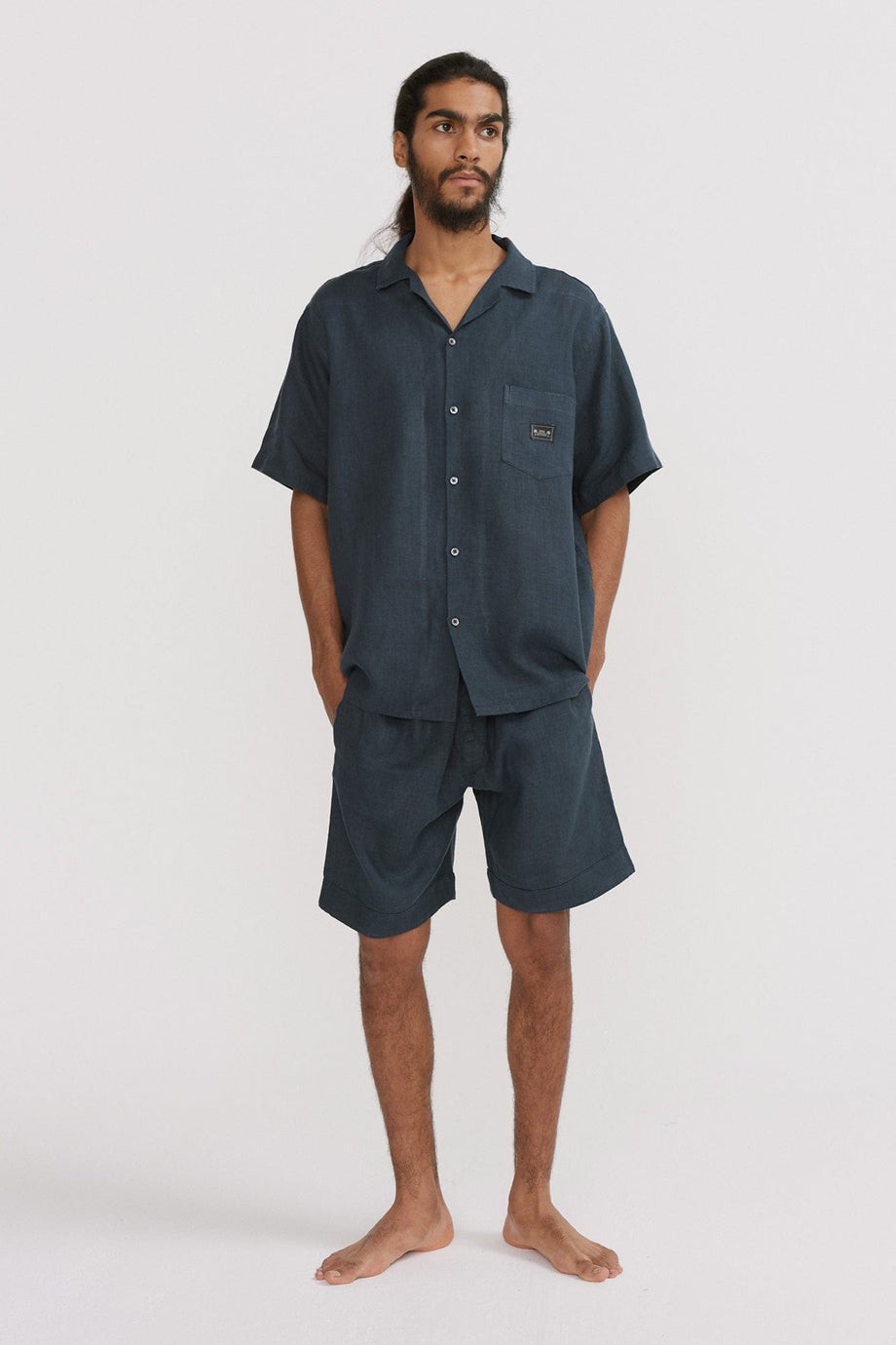 Men’s Cuban Pyjama Set Petrol Linen