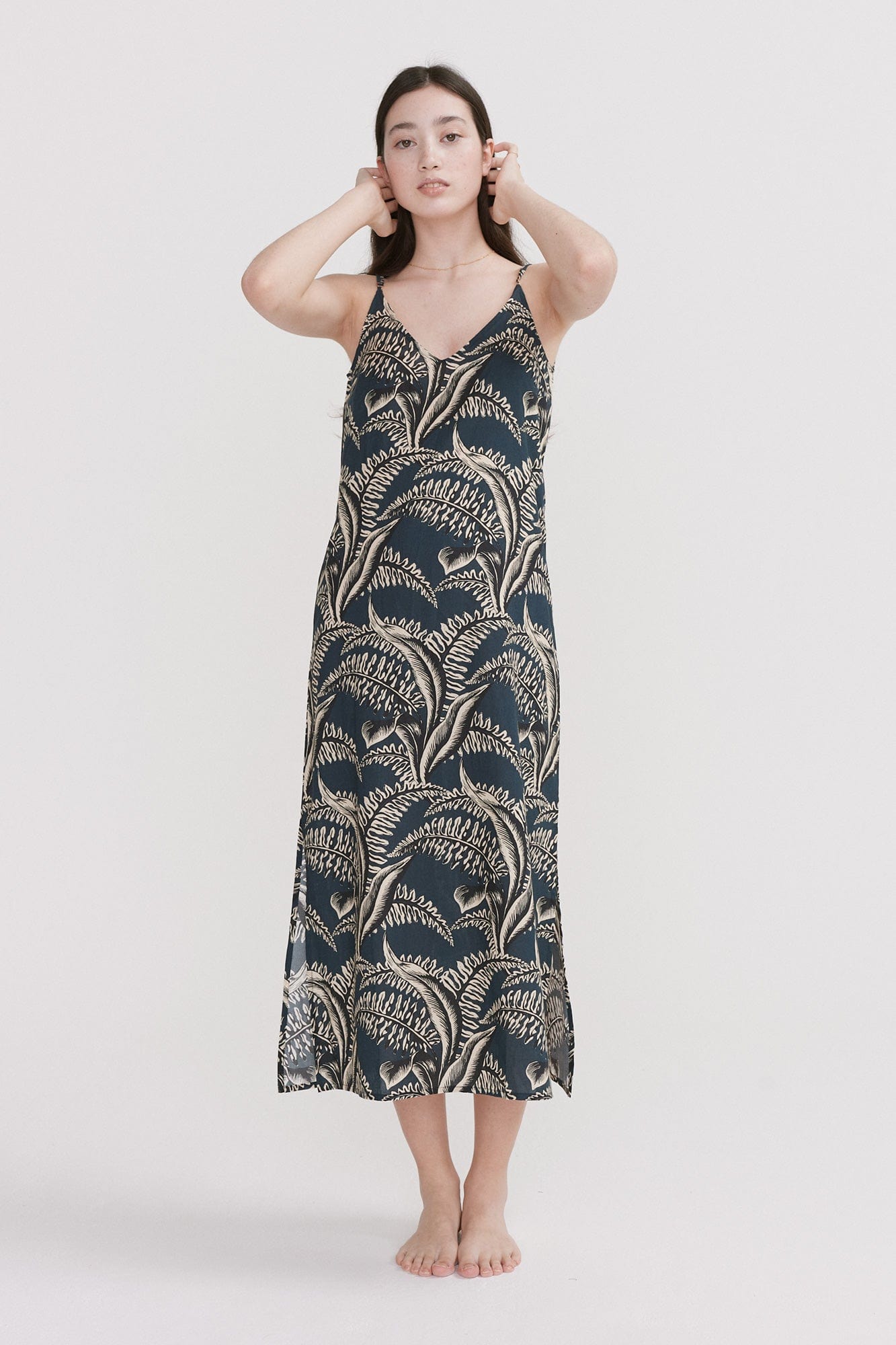 Slip Nightie The Fern Print Navy Cream